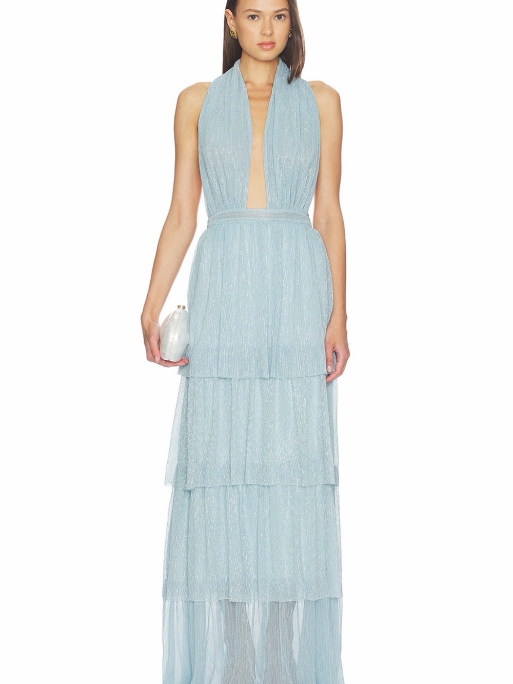 Light Blue Halter Tiered Maxi Dress